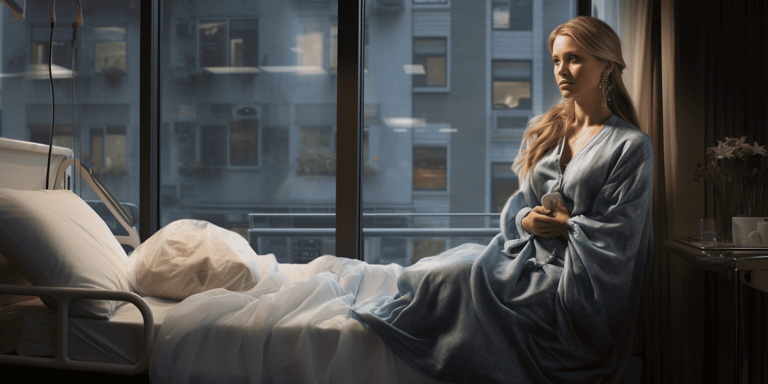 woman sitting on hospital bed wondering is geriatric pregnancy high risk